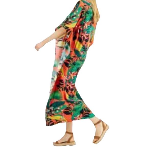 INC International Concepts Tropical Print Caftan Dress Kimono Sleeves Sz PS - Picture 2 of 12